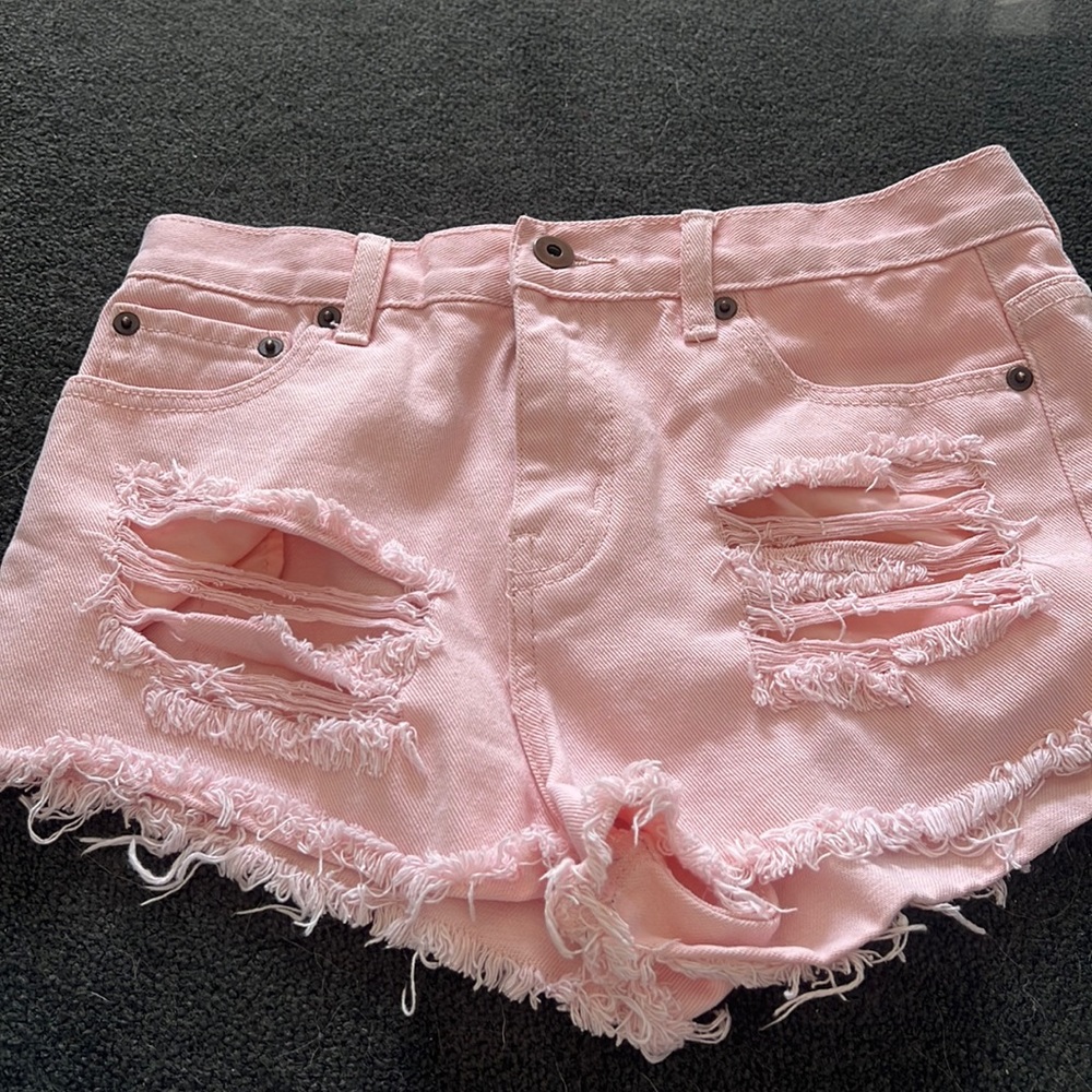 FOREVER 21 PREMIUM DENIM PINK DISTRESSED CUT OFF SHORTS